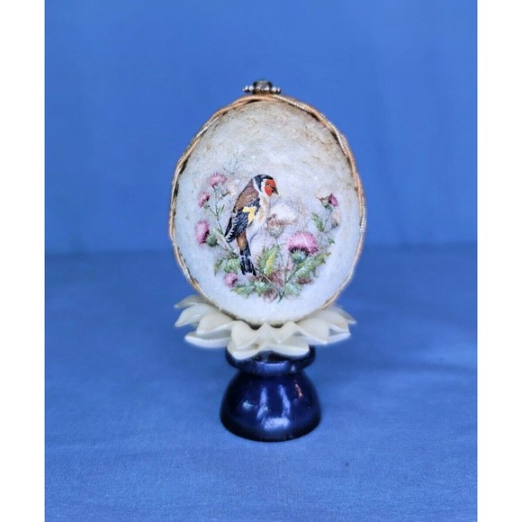 Egg Shell Art Flowers Birds Jewelry Vintage Handmade Decorated - Picture 1 of 9